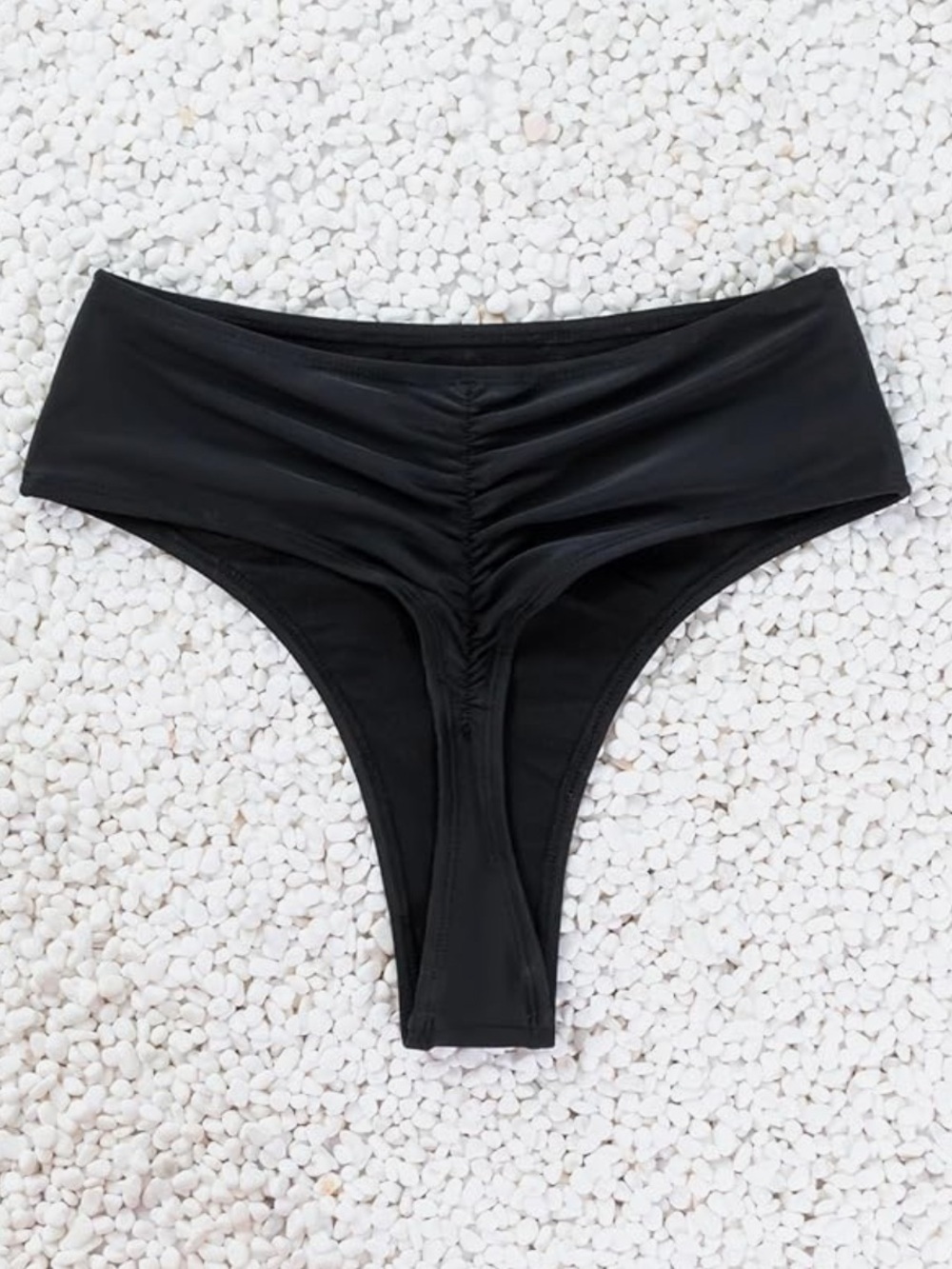 Black Ruched Sexy Back Cheeky Thong High-Cut Bikini Bottom Bathing Suit Sz S